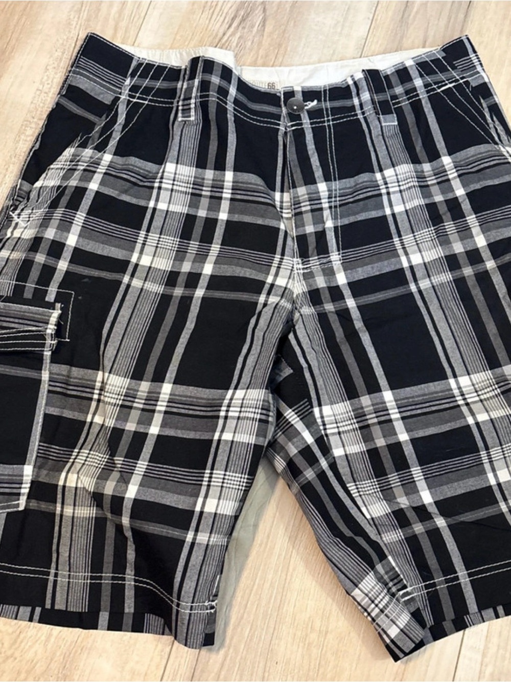 Route 66 Black and White Plaid Cargo Shorts